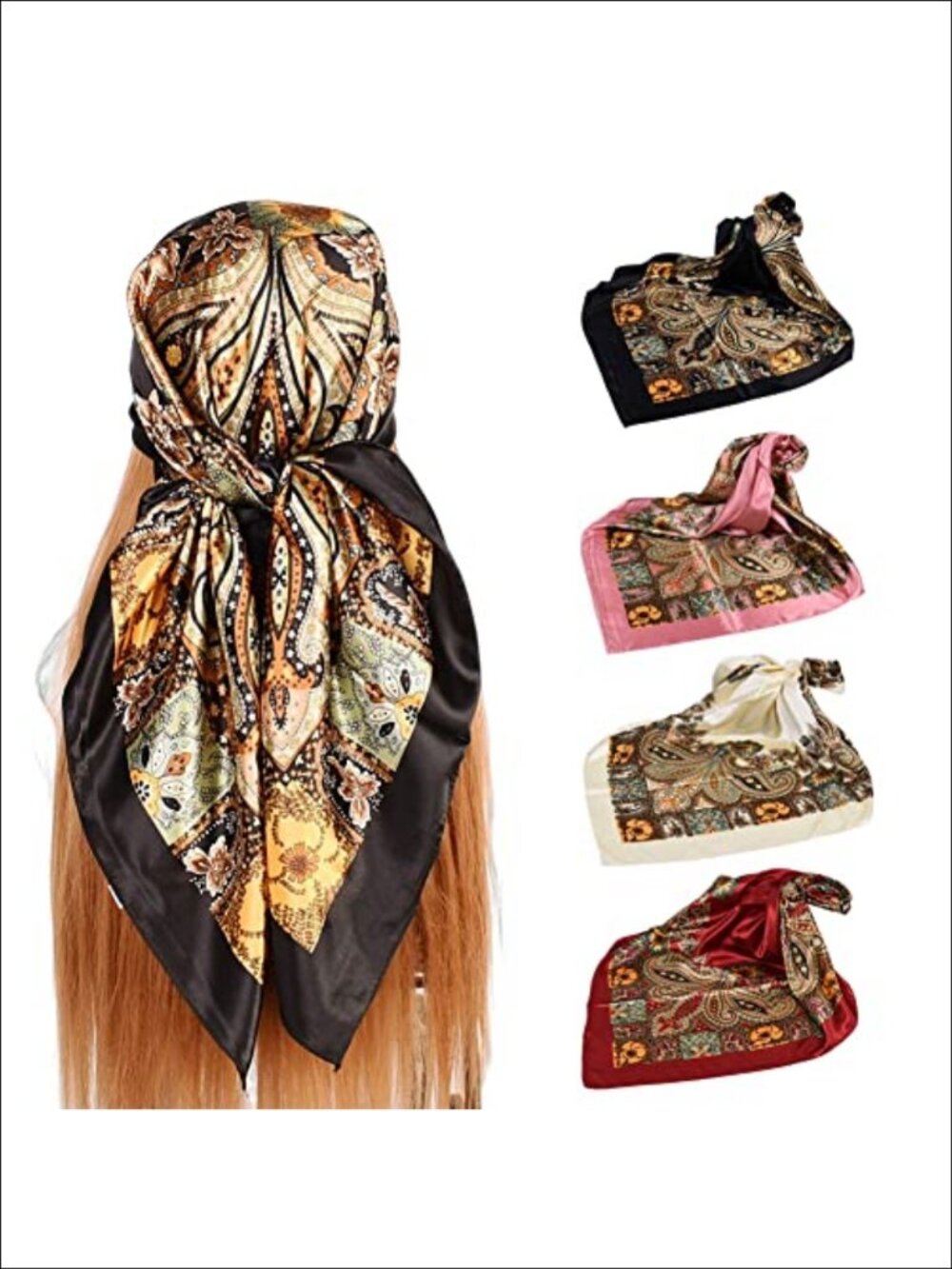 4Pcs Silk Feel Satin Square Hair Scarf 35" Bandana Neck Scarf Shawl Wrap